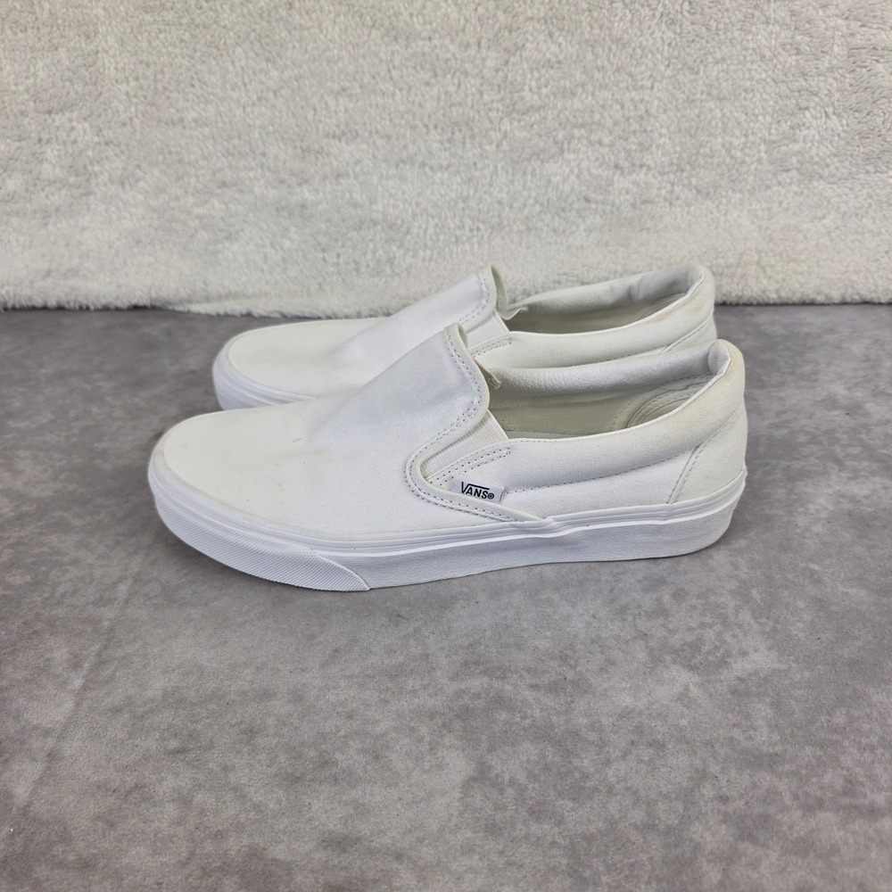 Vans Classic Slip-On White Canvas Skate Shoes Mens 7.5 Womens 9.0 VN000EYEBWW